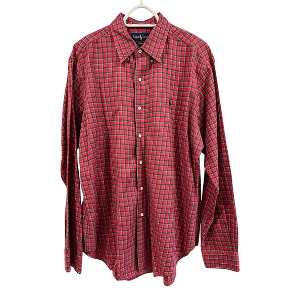 Ralph Lauren Classic Fit Shirt Mens LG Red Green Plaid Button Down Long Sleeve - Picture 1 of 10